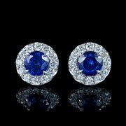 Edwardian Style Sapphire Diamond Cluster Stud Earrings 18ct Gold 2.3ct Sapphire