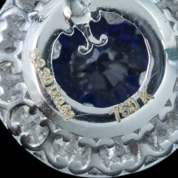 Edwardian Style Sapphire Diamond Cluster Stud Earrings 18ct Gold 2.3ct Sapphire