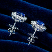 Edwardian Style Sapphire Diamond Cluster Stud Earrings 18ct Gold 2.3ct Sapphire