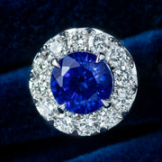 Edwardian Style Sapphire Diamond Cluster Stud Earrings 18ct Gold 2.3ct Sapphire
