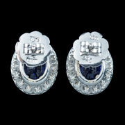 Edwardian Style Sapphire Diamond Cluster Stud Earrings 18ct Gold 3.59ct Sapphire