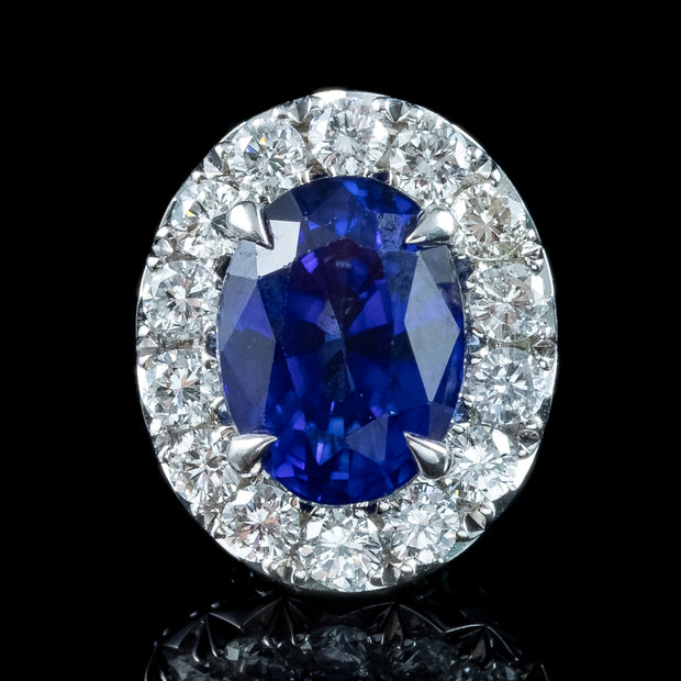 Edwardian Style Sapphire Diamond Cluster Stud Earrings 18ct Gold 3.59ct Sapphire