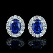 Edwardian Style Sapphire Diamond Cluster Stud Earrings 18ct Gold 3.59ct Sapphire