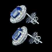 Edwardian Style Sapphire Diamond Cluster Stud Earrings 18ct Gold 3.59ct Sapphire