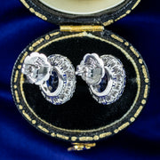 Edwardian Style Sapphire Diamond Cluster Stud Earrings 18ct Gold 3.59ct Sapphire