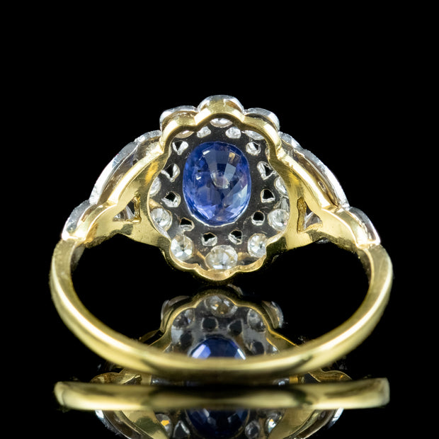Edwardian Style Sapphire Diamond Daisy Cluster Ring 0.70ct Sapphire