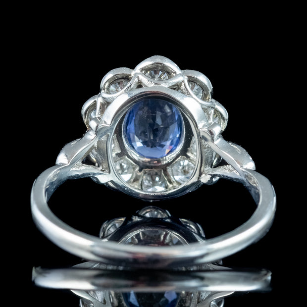 Edwardian Style Sapphire Diamond Daisy Cluster Ring 1.5ct Sapphire