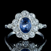 Edwardian Style Sapphire Diamond Daisy Cluster Ring 1.5ct Sapphire