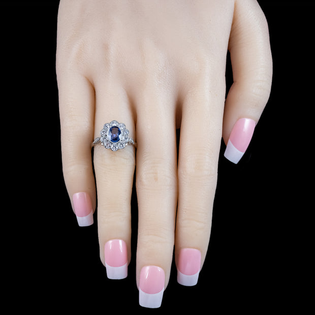 Edwardian Style Sapphire Diamond Daisy Cluster Ring 1.5ct Sapphire