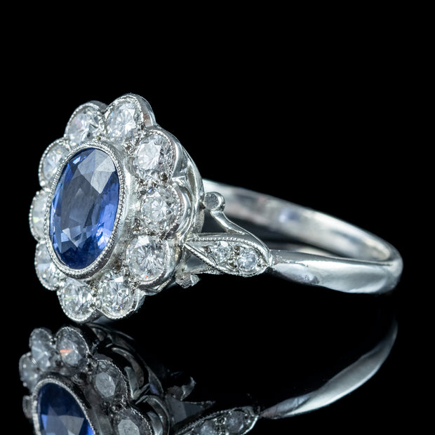 Edwardian Style Sapphire Diamond Daisy Cluster Ring 1.5ct Sapphire