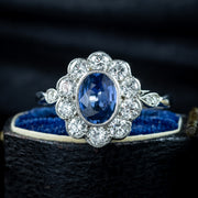 Edwardian Style Sapphire Diamond Daisy Cluster Ring 1.5ct Sapphire