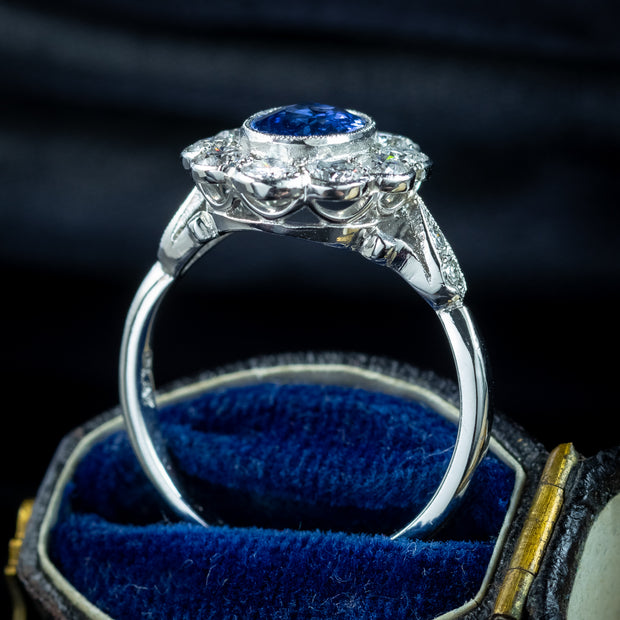 Edwardian Style Sapphire Diamond Daisy Cluster Ring 1.5ct Sapphire