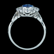 Edwardian Style Sapphire Diamond Daisy Cluster Ring 1.5ct Sapphire