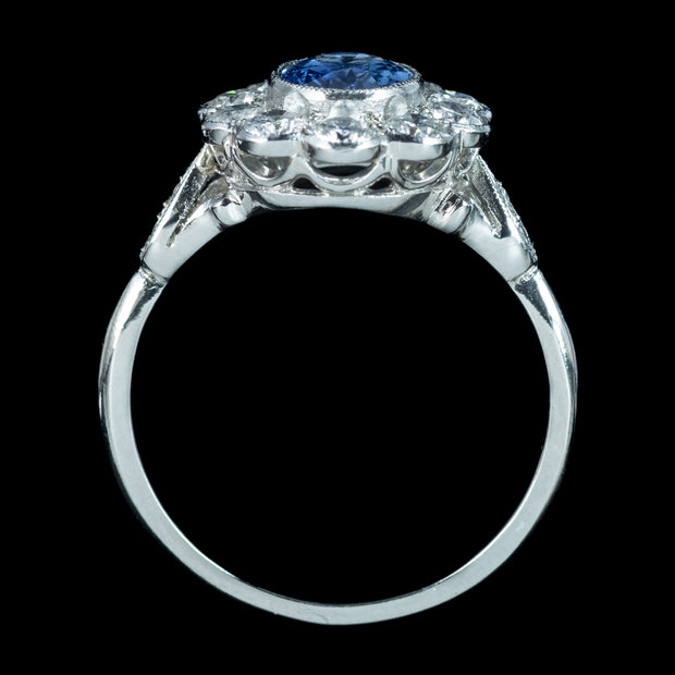 Edwardian Style Sapphire Diamond Daisy Cluster Ring 1.5ct Sapphire
