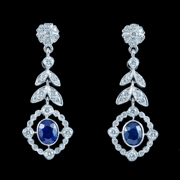 Edwardian Style Sapphire Diamond Drop Earrings 18ct Gold 