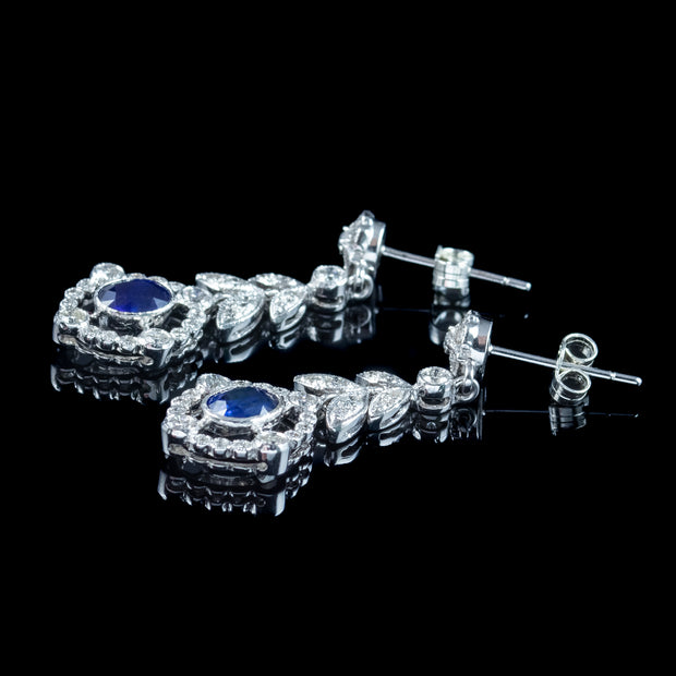 Edwardian Style Sapphire Diamond Drop Earrings 18ct Gold 
