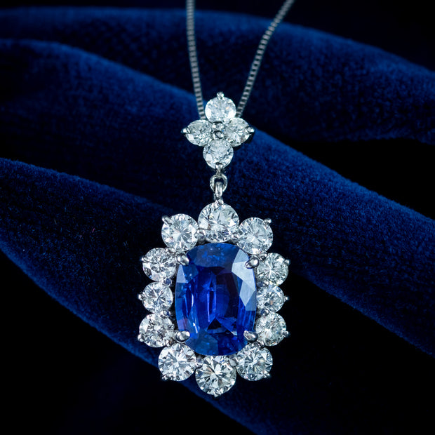 Edwardian Style Sapphire Diamond Pendant Necklace 2.91ct Sapphire