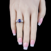 Edwardian Style Sapphire Diamond Trilogy Ring 2ct Sapphire