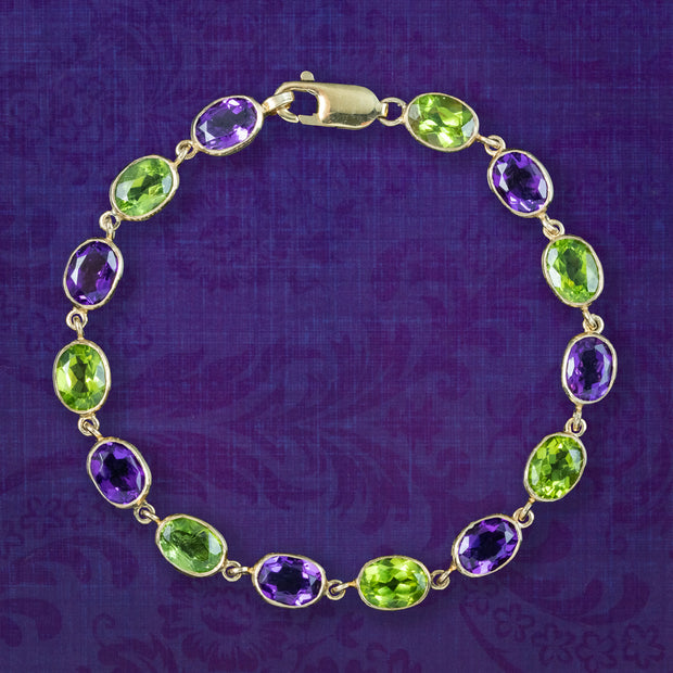 Edwardian Style Suffragette Amethyst Peridot Bracelet 9ct Gold