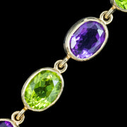 Edwardian Style Suffragette Amethyst Peridot Bracelet 9ct Gold