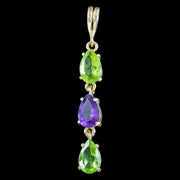 Edwardian Style Suffragette Amethyst Peridot Drop Pendant 9ct Gold