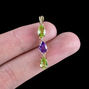 Edwardian Style Suffragette Amethyst Peridot Drop Pendant 9ct Gold