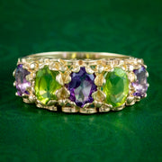 Edwardian Style Suffragette Amethyst Peridot Ring 9ct Gold