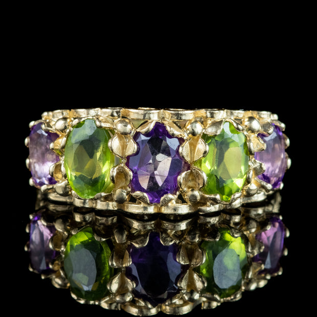 Edwardian Style Suffragette Amethyst Peridot Ring 9ct Gold