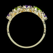 Edwardian Style Suffragette Amethyst Peridot Ring 9ct Gold