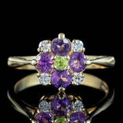 Edwardian Style Suffragette Cluster Ring Amethyst Peridot Diamond