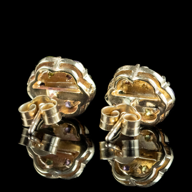 Edwardian Style Suffragette Cluster Stud Earrings 9ct Gold