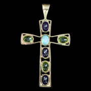 Edwardian Style Suffragette Cross Pendant Amethyst Peridot Opal 