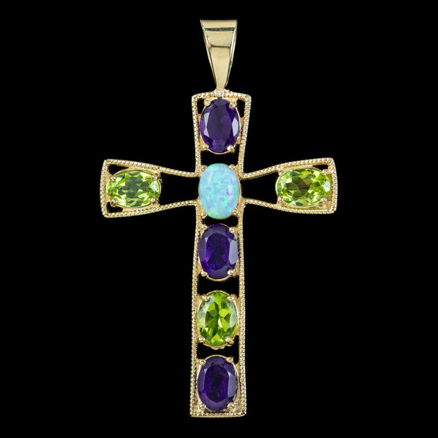 Edwardian Style Suffragette Cross Pendant Amethyst Peridot Opal 