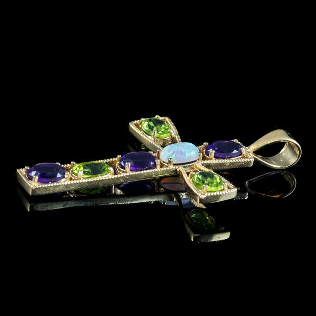 Edwardian Style Suffragette Cross Pendant Amethyst Peridot Opal 