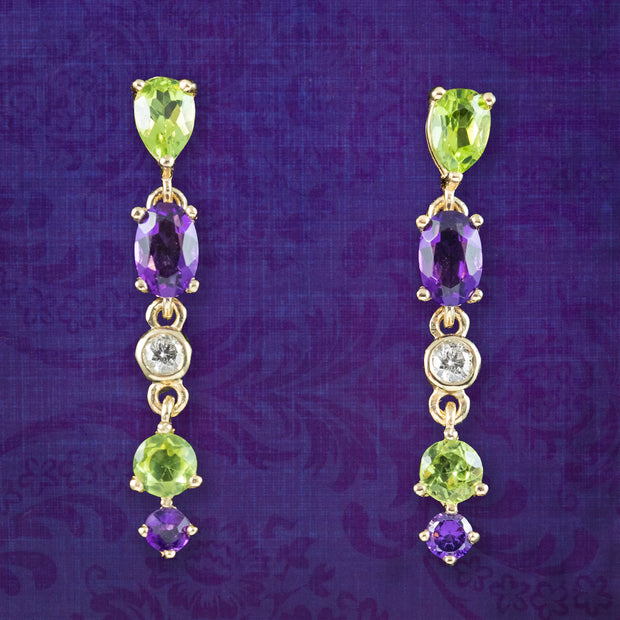 Edwardian Style Suffragette Drop Earrings 9ct Gold