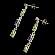Edwardian Style Suffragette Drop Earrings Diamond Peridot Amethyst