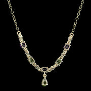 Edwardian Style Suffragette Necklace Peridot Amethyst Diamond