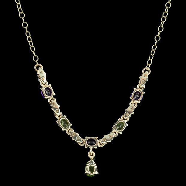 Edwardian Style Suffragette Necklace Peridot Amethyst Diamond