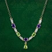 Edwardian Style Suffragette Necklace Peridot Amethyst Diamond