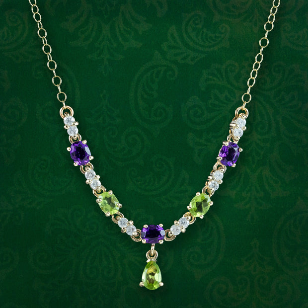 Edwardian Style Suffragette Necklace Peridot Amethyst Diamond