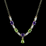 Edwardian Style Suffragette Necklace Peridot Amethyst Diamond