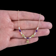 Edwardian Style Suffragette Necklace Peridot Amethyst Diamond