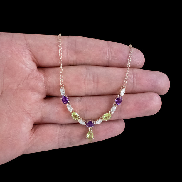 Edwardian Style Suffragette Necklace Peridot Amethyst Diamond