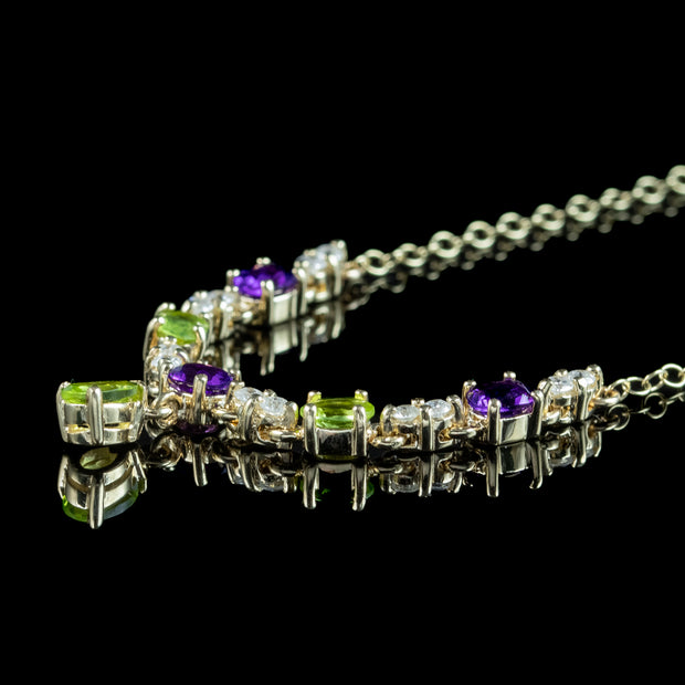 Edwardian Style Suffragette Necklace Peridot Amethyst Diamond