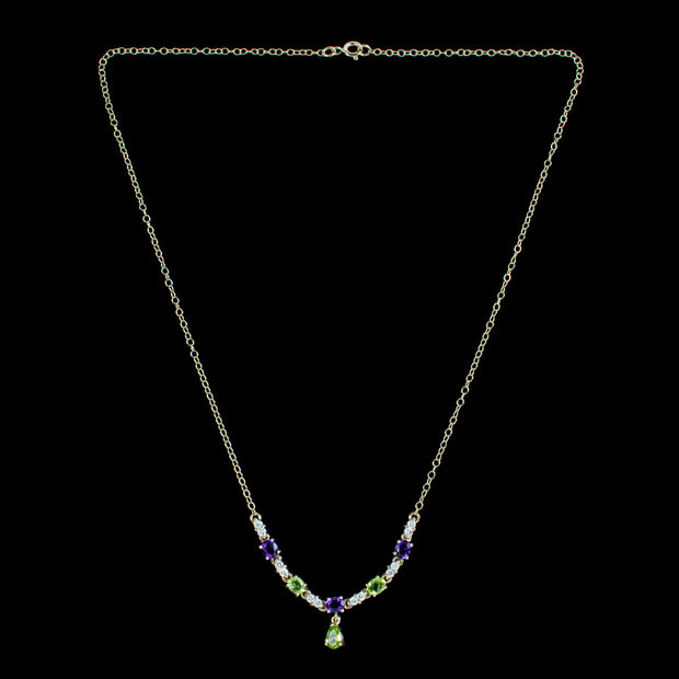 Edwardian Style Suffragette Necklace Peridot Amethyst Diamond