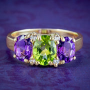 Edwardian Style Suffragette Ring Amethyst Peridot Diamond