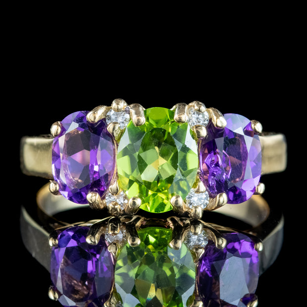 Edwardian Style Suffragette Ring Amethyst Peridot Diamond