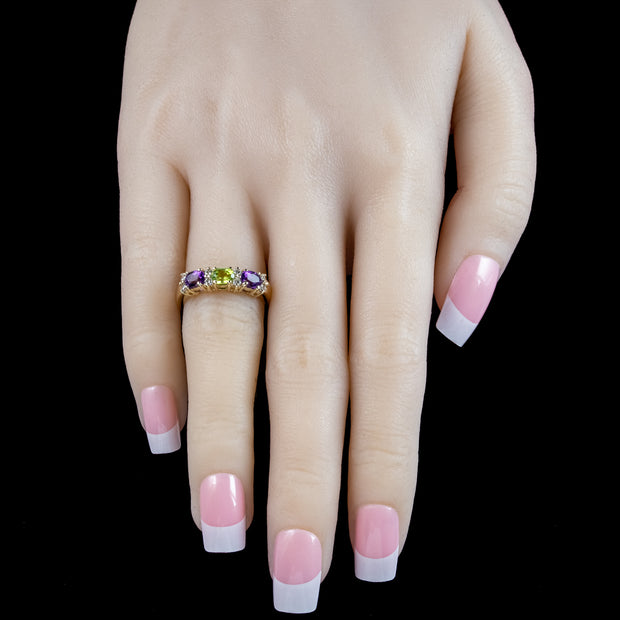 Edwardian Style Suffragette Ring Amethyst Peridot Diamond 