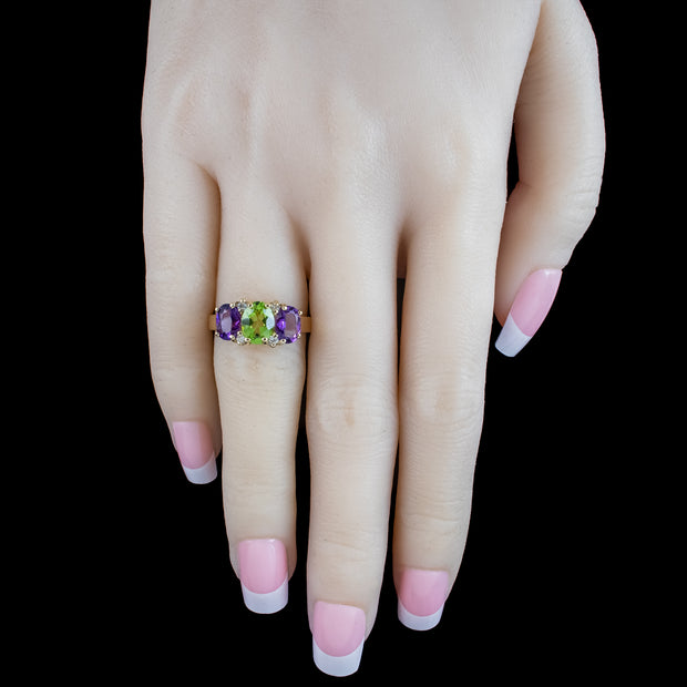 Edwardian Style Suffragette Ring Amethyst Peridot Diamond