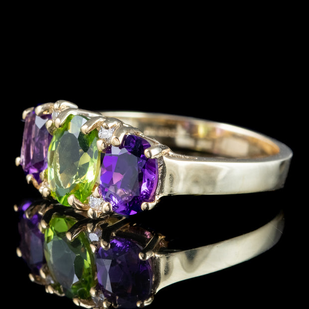 Edwardian Style Suffragette Ring Amethyst Peridot Diamond